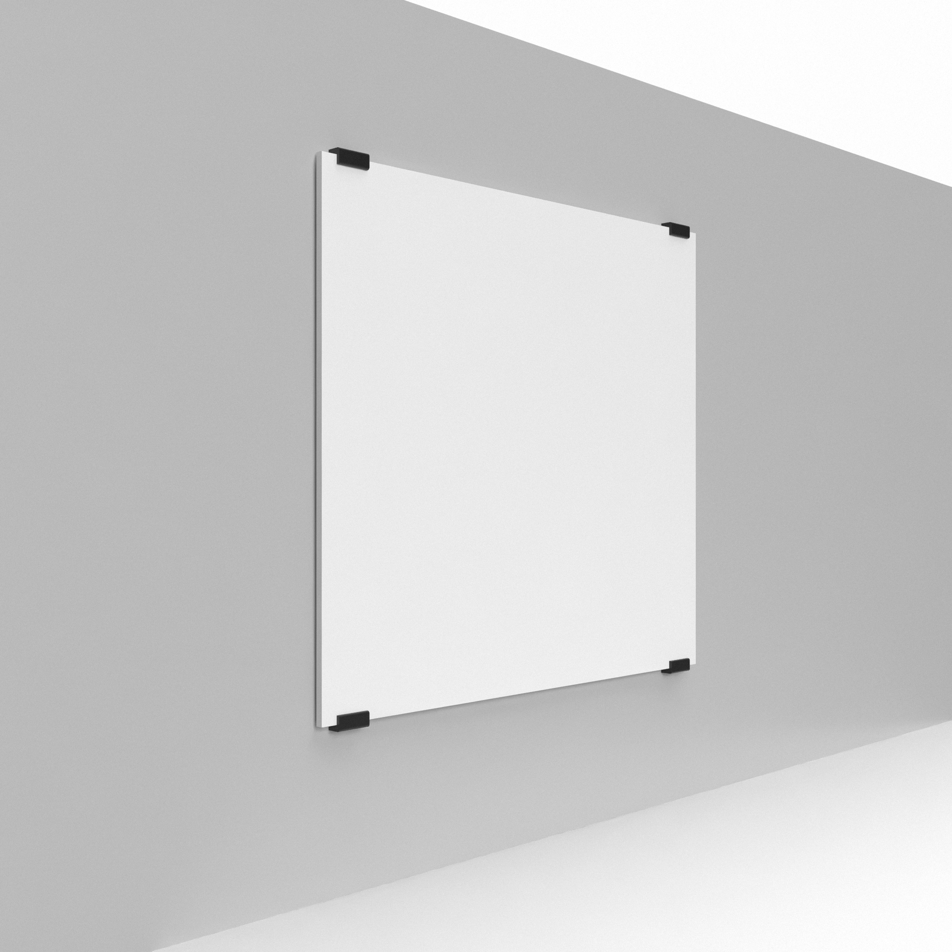 Wall mounted clip for displaying custom printed foam board available in four colors: black, white, gray, and translucent