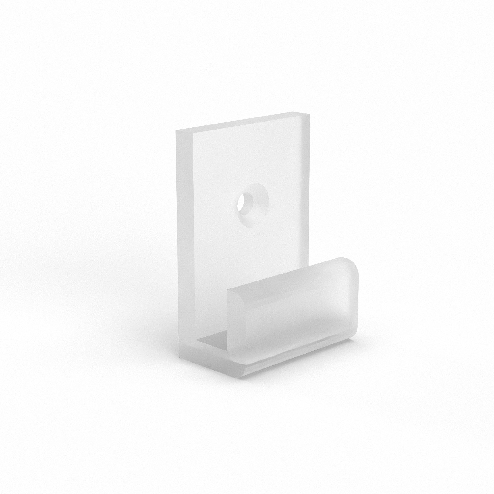 Wall mounted clip for displaying custom printed foam board available in four colors: black, white, gray, and translucent