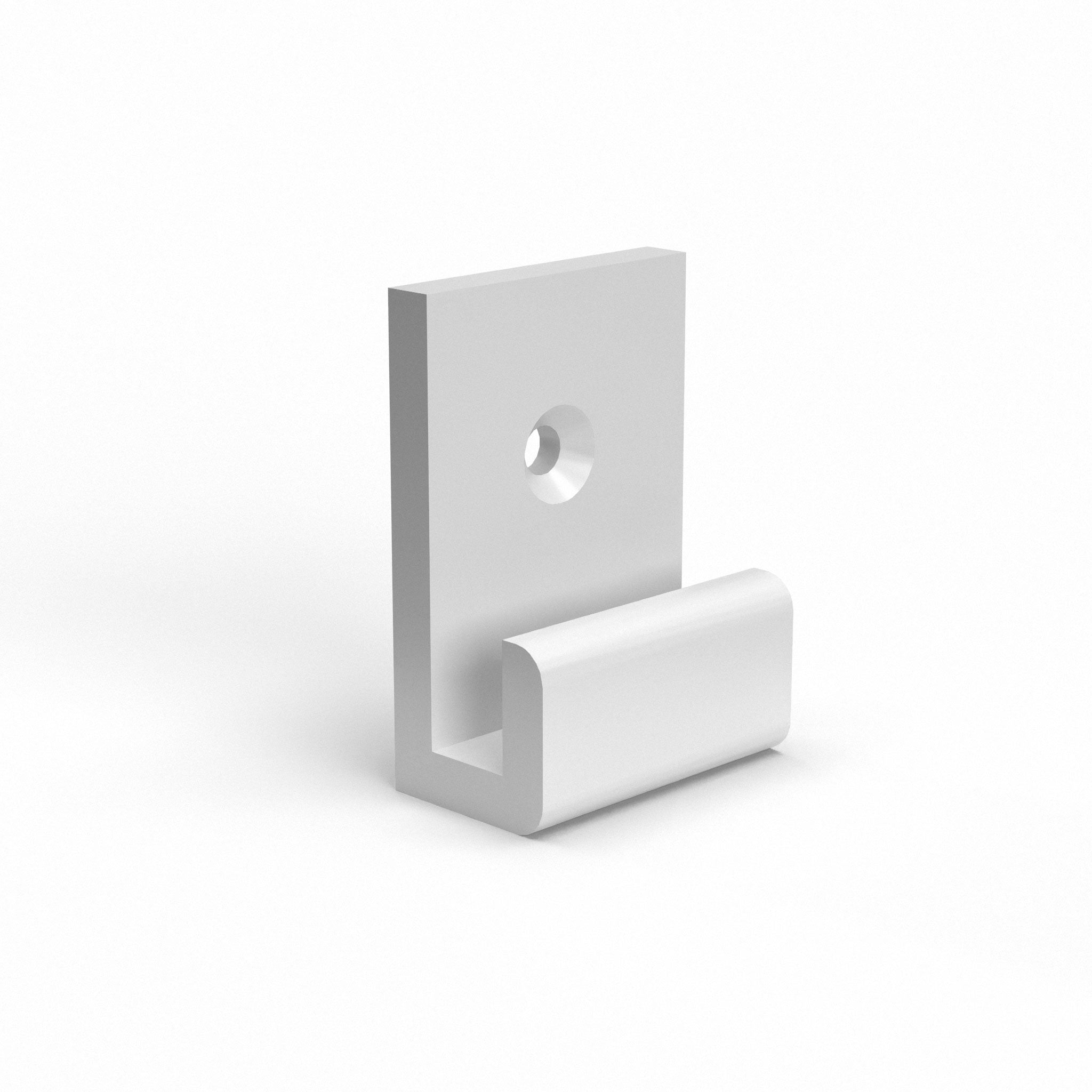 Wall mounted clip for displaying custom printed foam board available in four colors: black, white, gray, and translucent