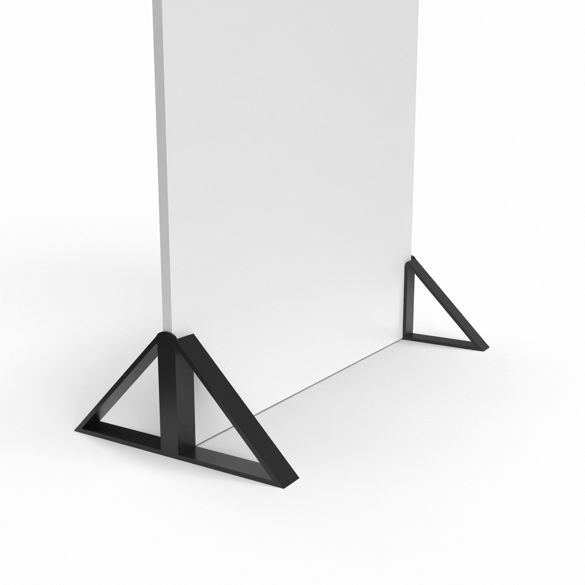 Triangular foot for displaying custom printed foam board available in four colors: black, white, gray, and translucent