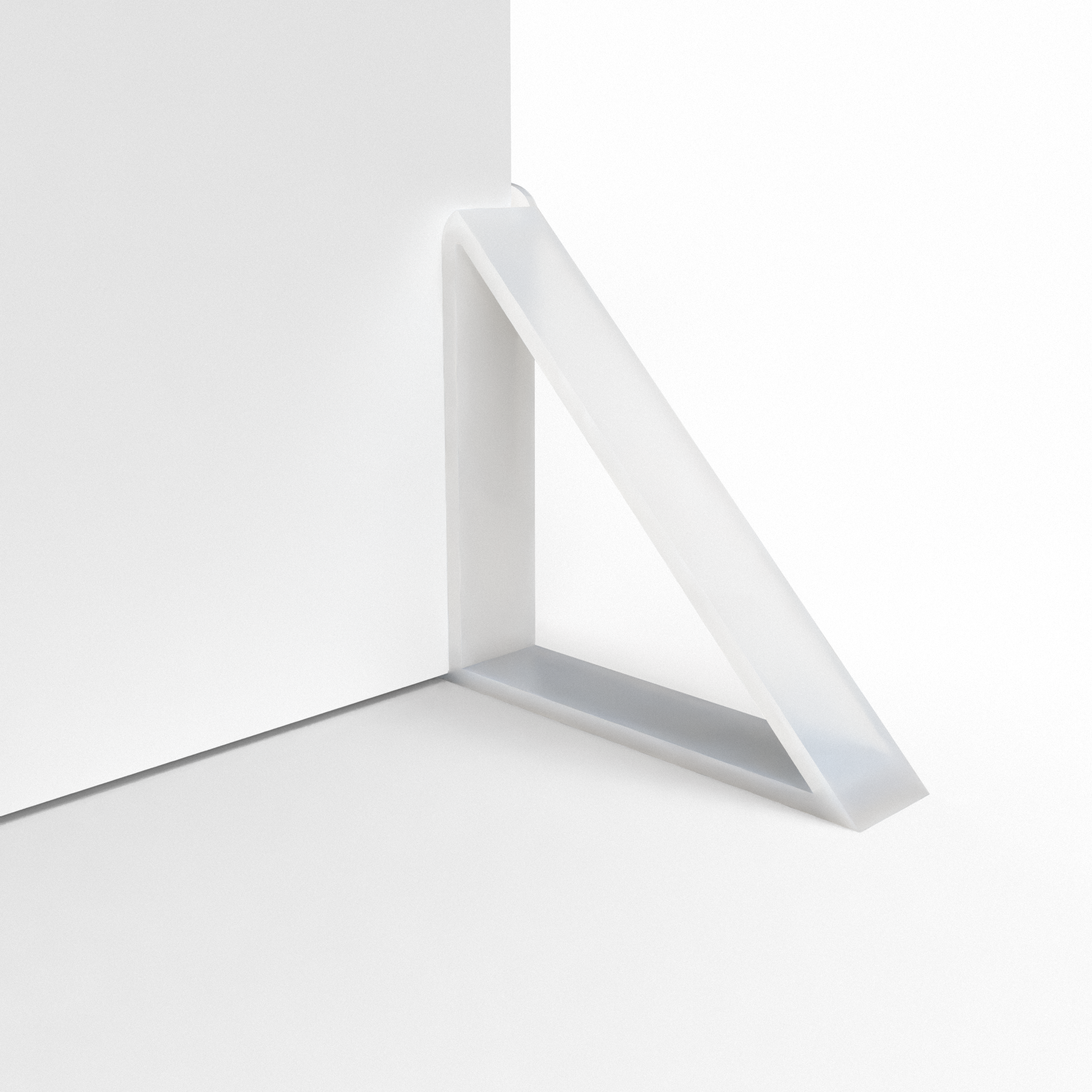 Triangular foot for displaying custom printed foam board available in four colors: black, white, gray, and translucent