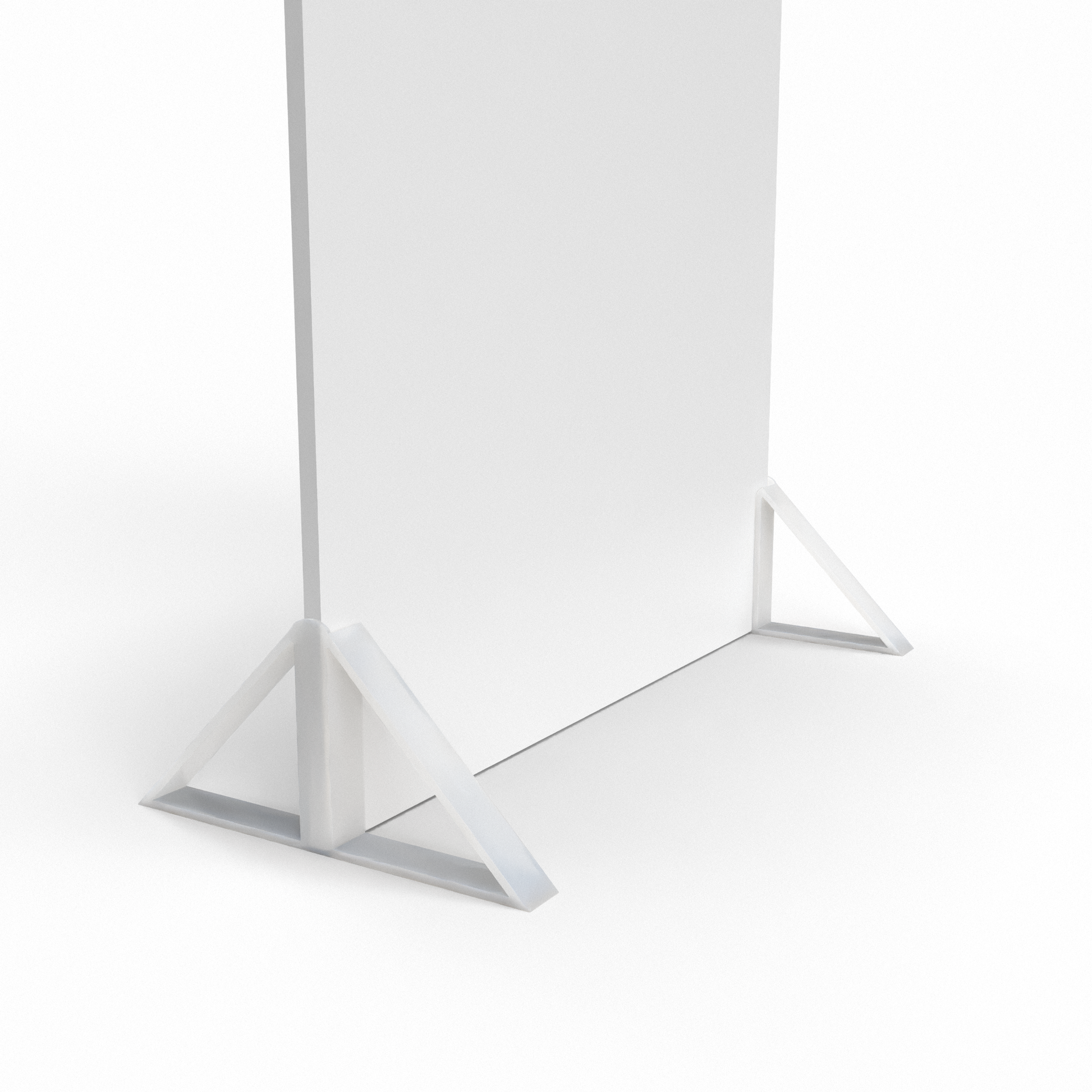 Triangular foot for displaying custom printed foam board available in four colors: black, white, gray, and translucent