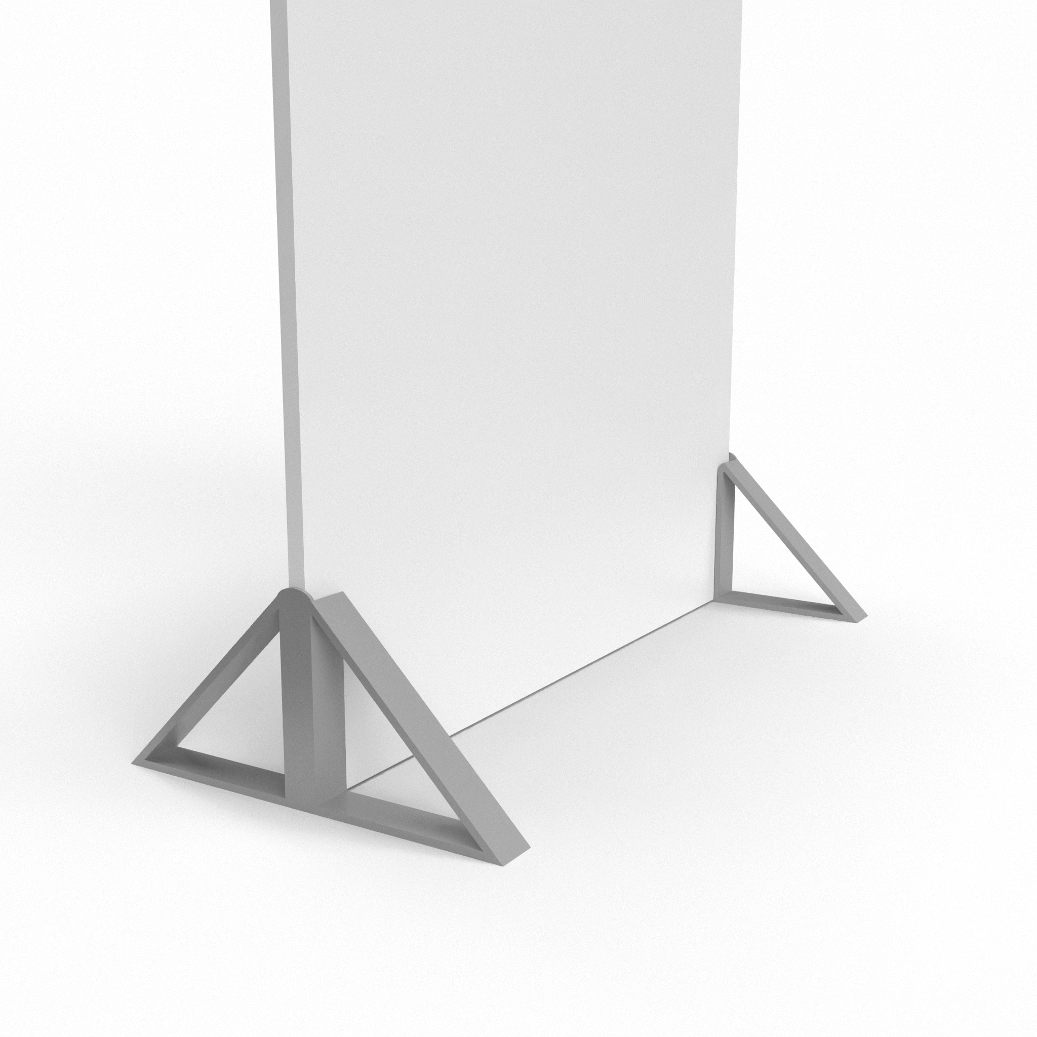 Triangular foot for displaying custom printed foam board available in four colors: black, white, gray, and translucent