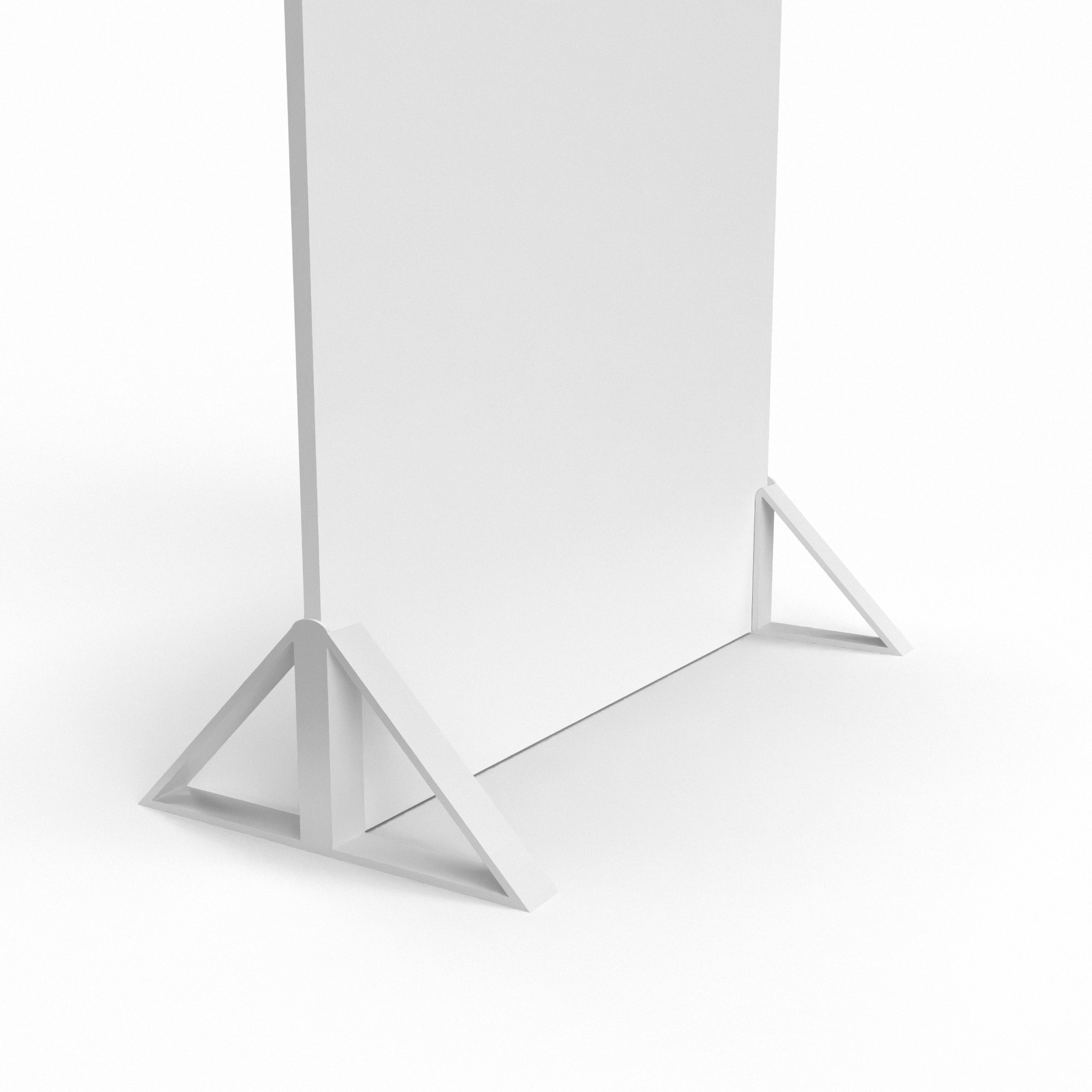 Triangular foot for displaying custom printed foam board available in four colors: black, white, gray, and translucent