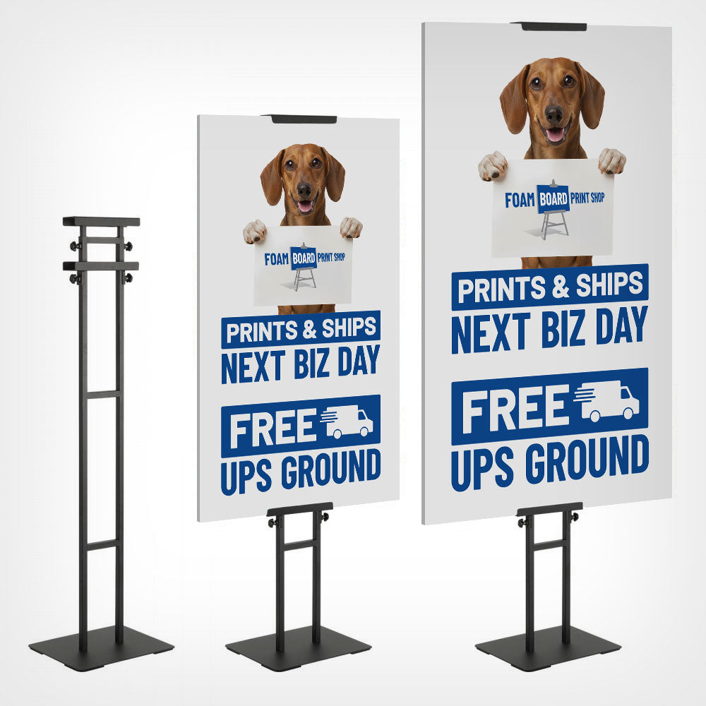 Adjustable stand for holding foam board signs