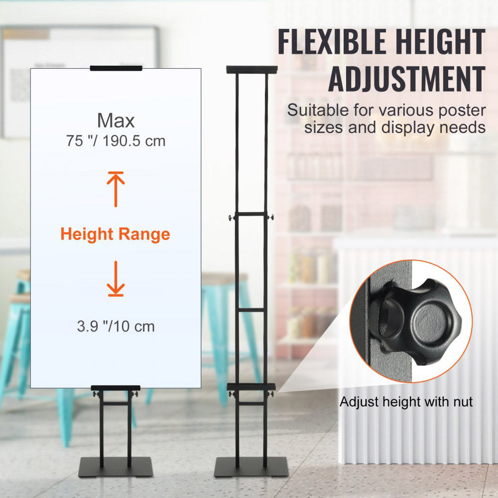 Adjustable stand for holding foam board signs up to 75 inches tall