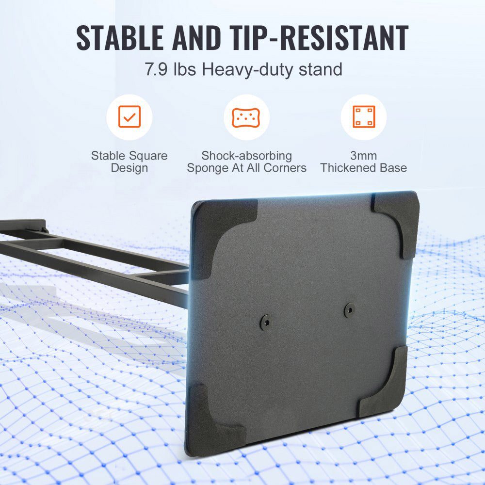 Adjustable stand for holding foam board signs has a sponge foot to protect floors and provide stability