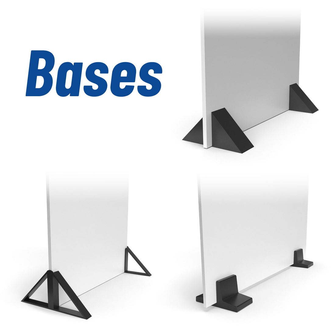 Several options for feet for freestanding foam core boards