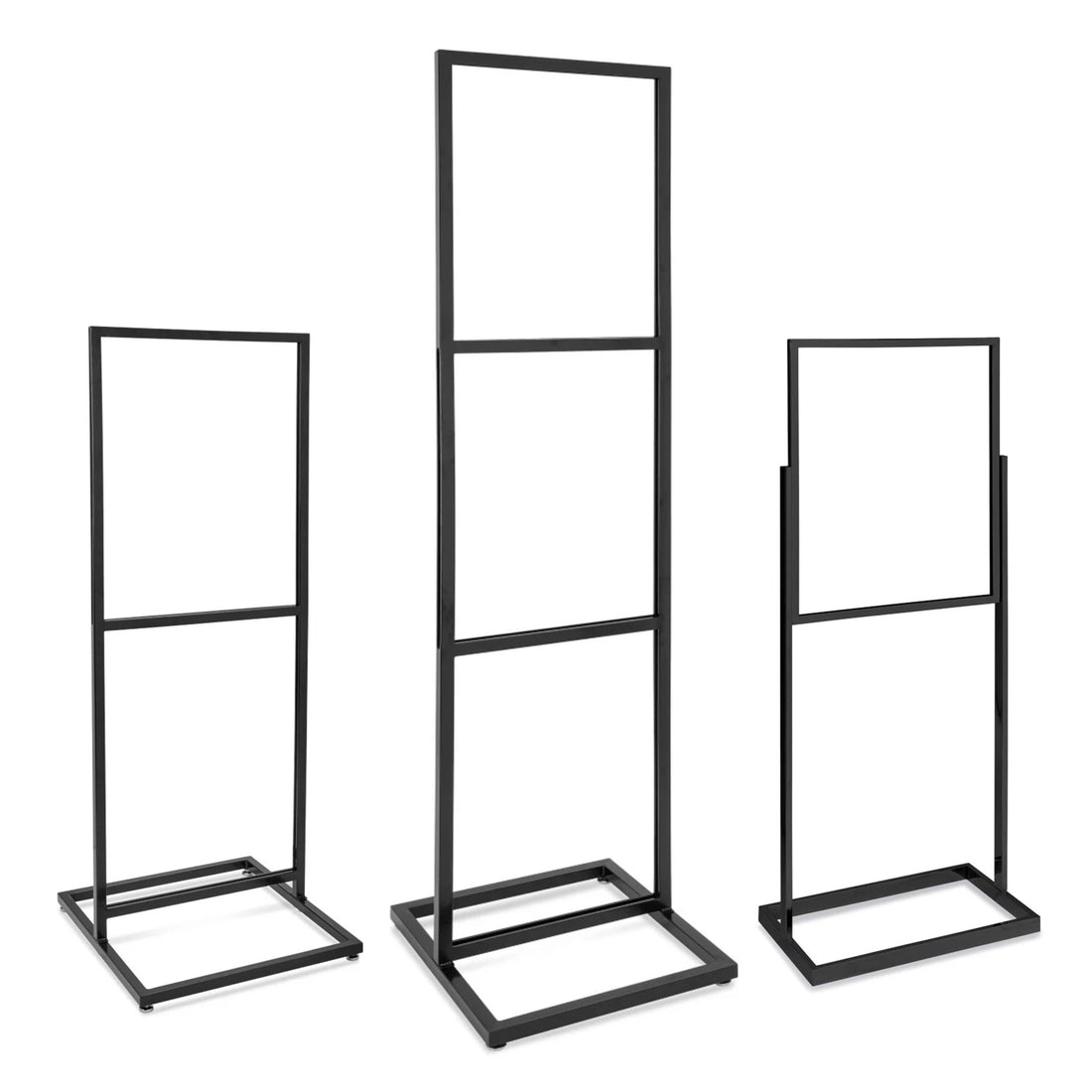 Sign holders are available in three sizes: 14 x 22 inches, 22 x 28 inches, and 24 x 36 inches, and some sizes have 1 to 3 tiers of foam board