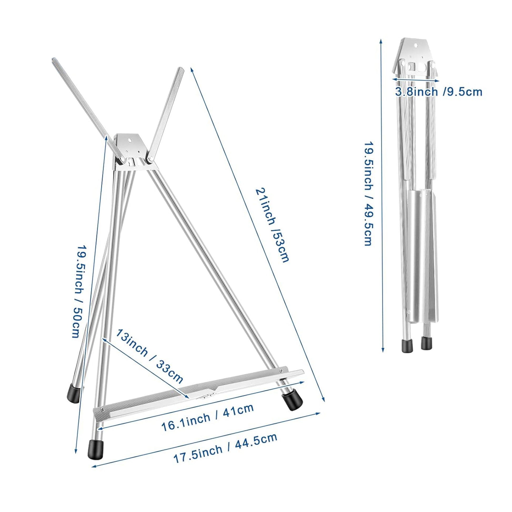Collapsible silver metal counter easel stand for displaying custom printed foam core boards on countertops