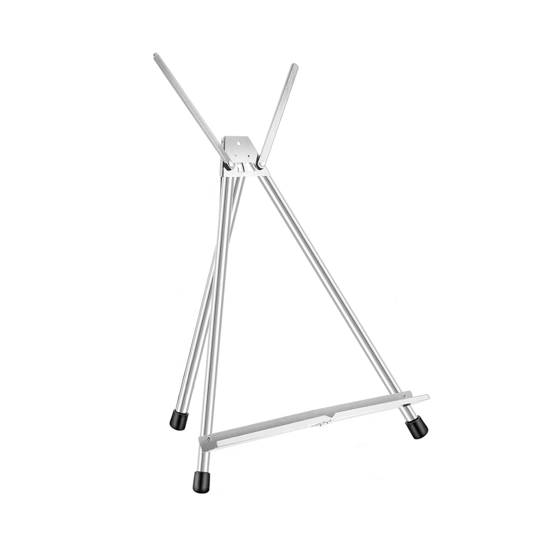 Collapsible silver metal counter easel stand for displaying custom printed foam core boards on countertops