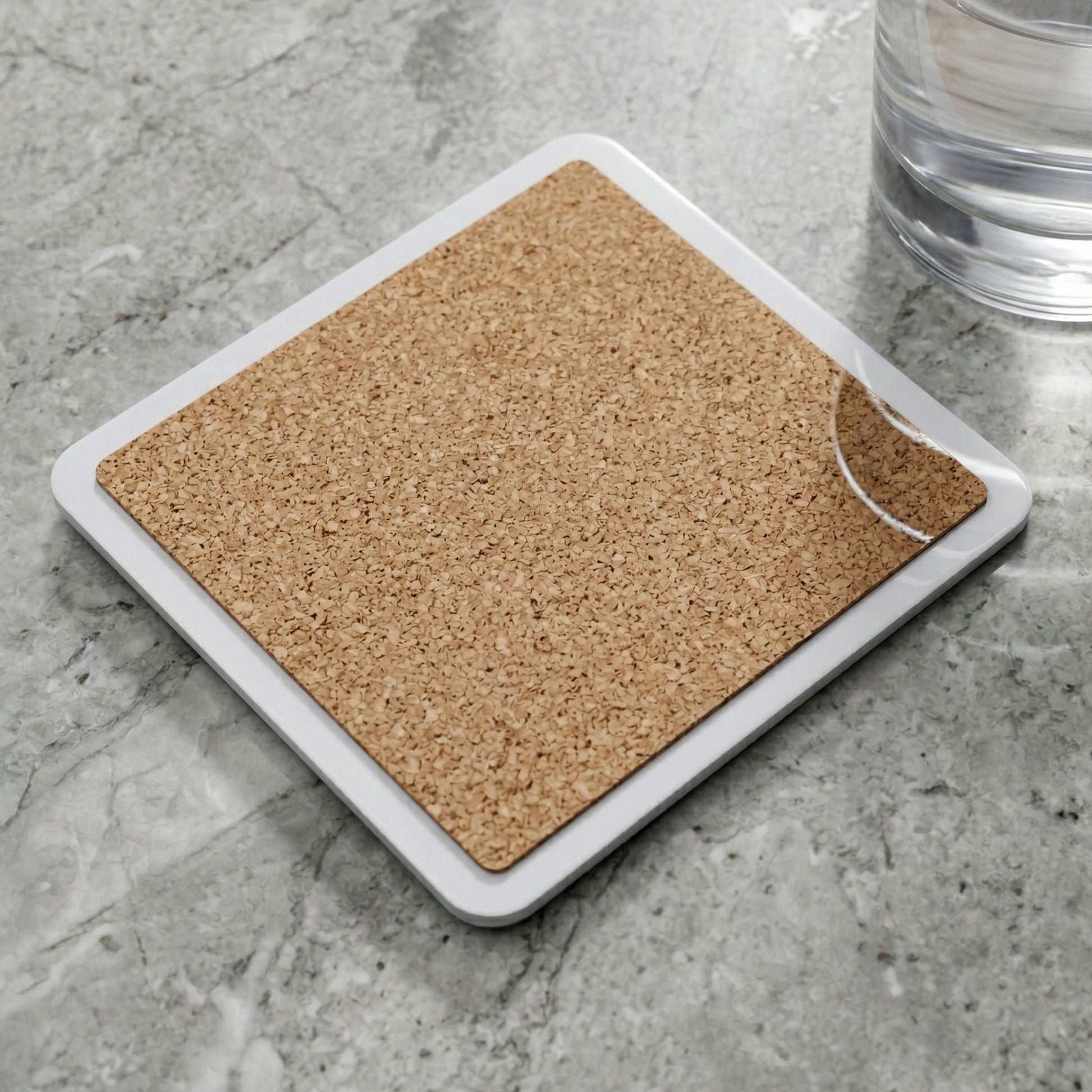 Custom printed waterproof PVC coasters with three corner options and a cork backer to keep stable on any surface