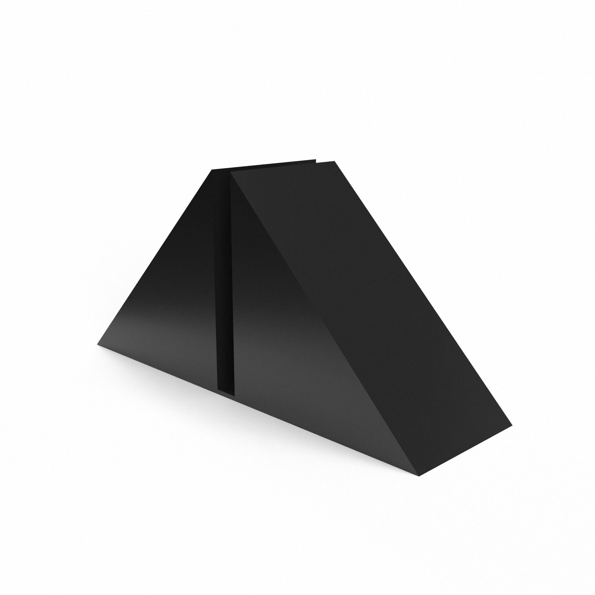 Weighted triangular base for displaying large custom printed foam board available in two colors: black and white
