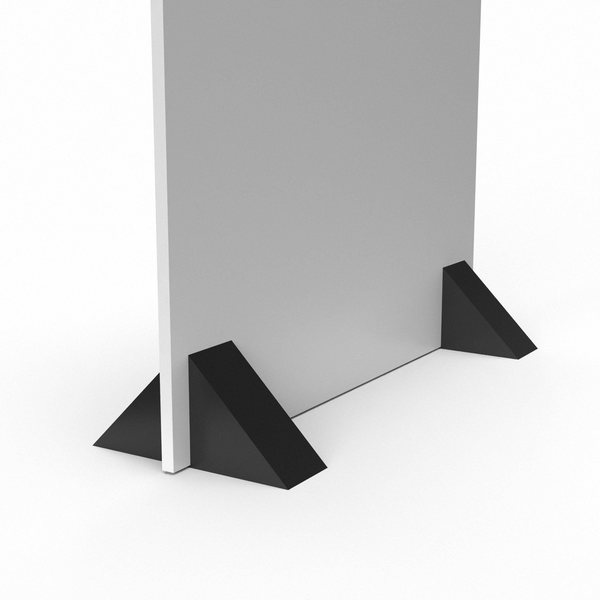 Weighted triangular base for displaying large custom printed foam board available in two colors: black and white