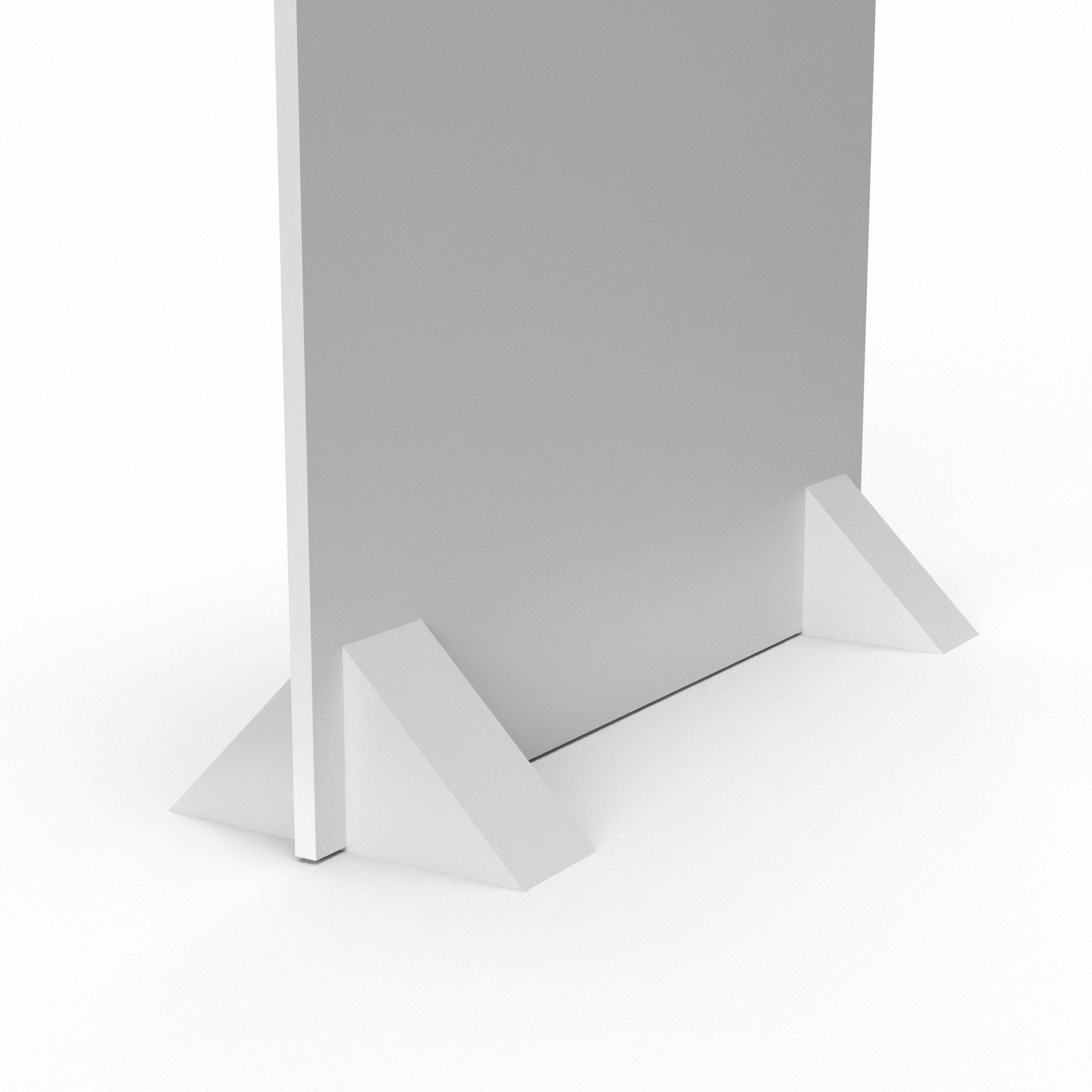 Weighted triangular base for displaying large custom printed foam board available in two colors: black and white