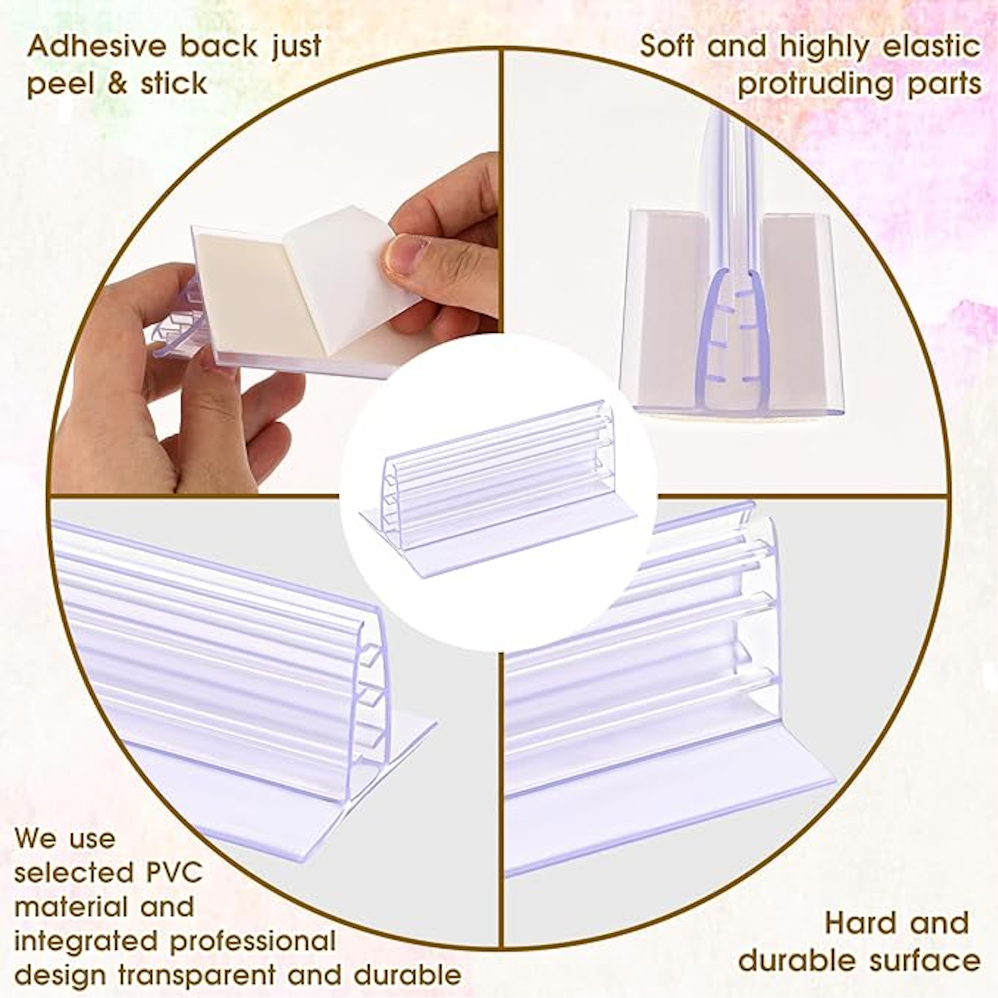Transparent plastic strips with text describing features and usage
